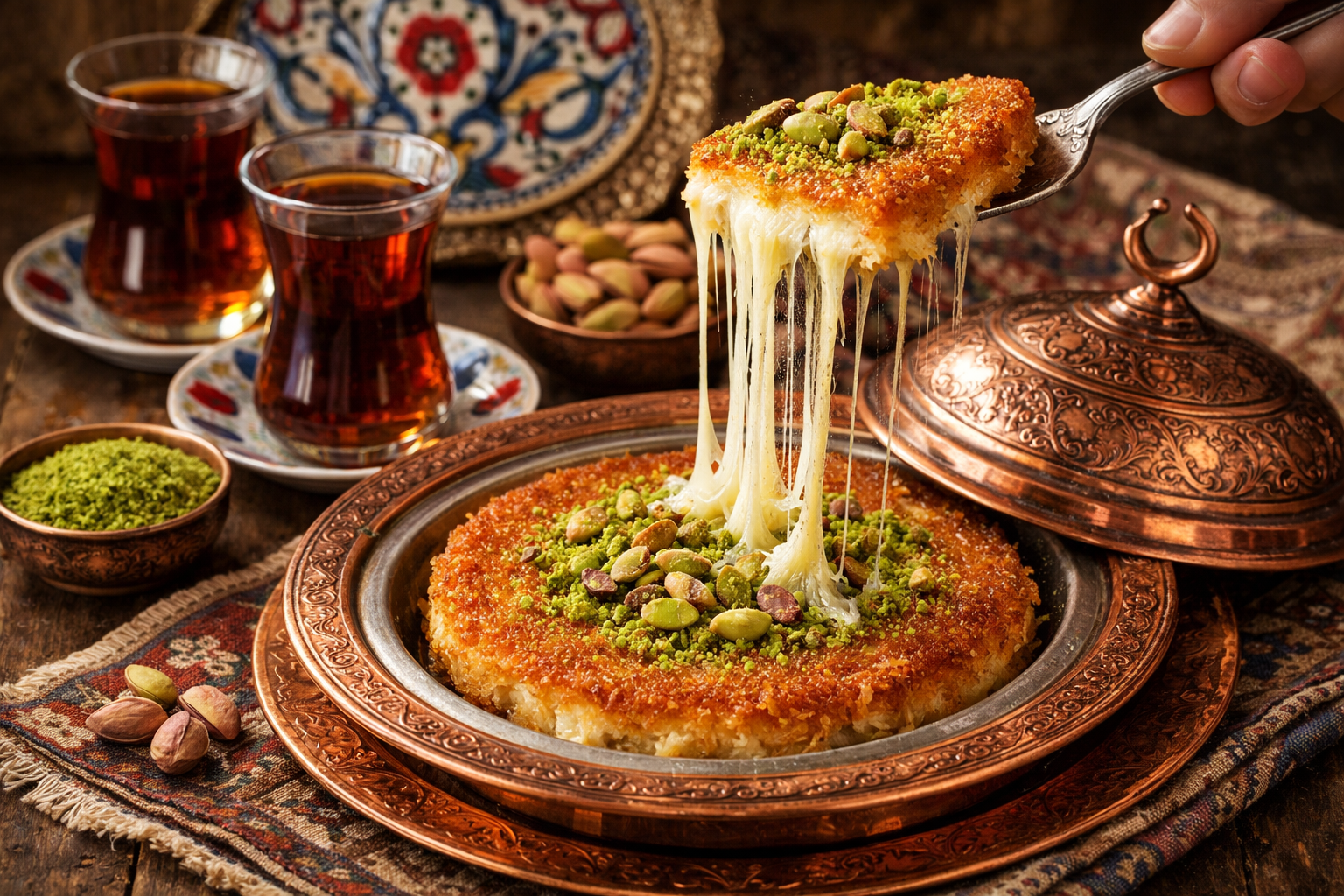 Geleneksel bakir kapta tatli sunumu