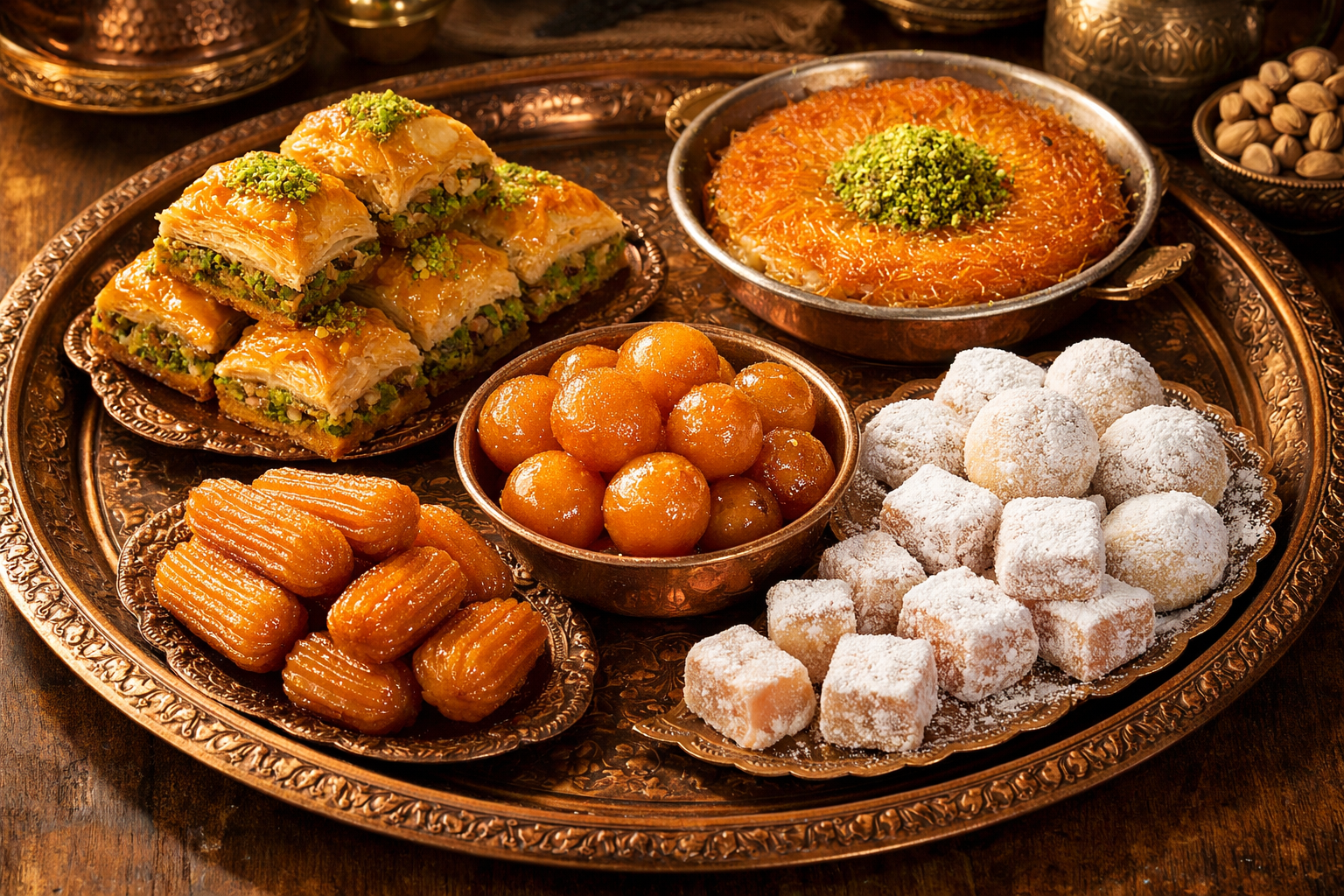 Geleneksel Turk tatlilari sunumu